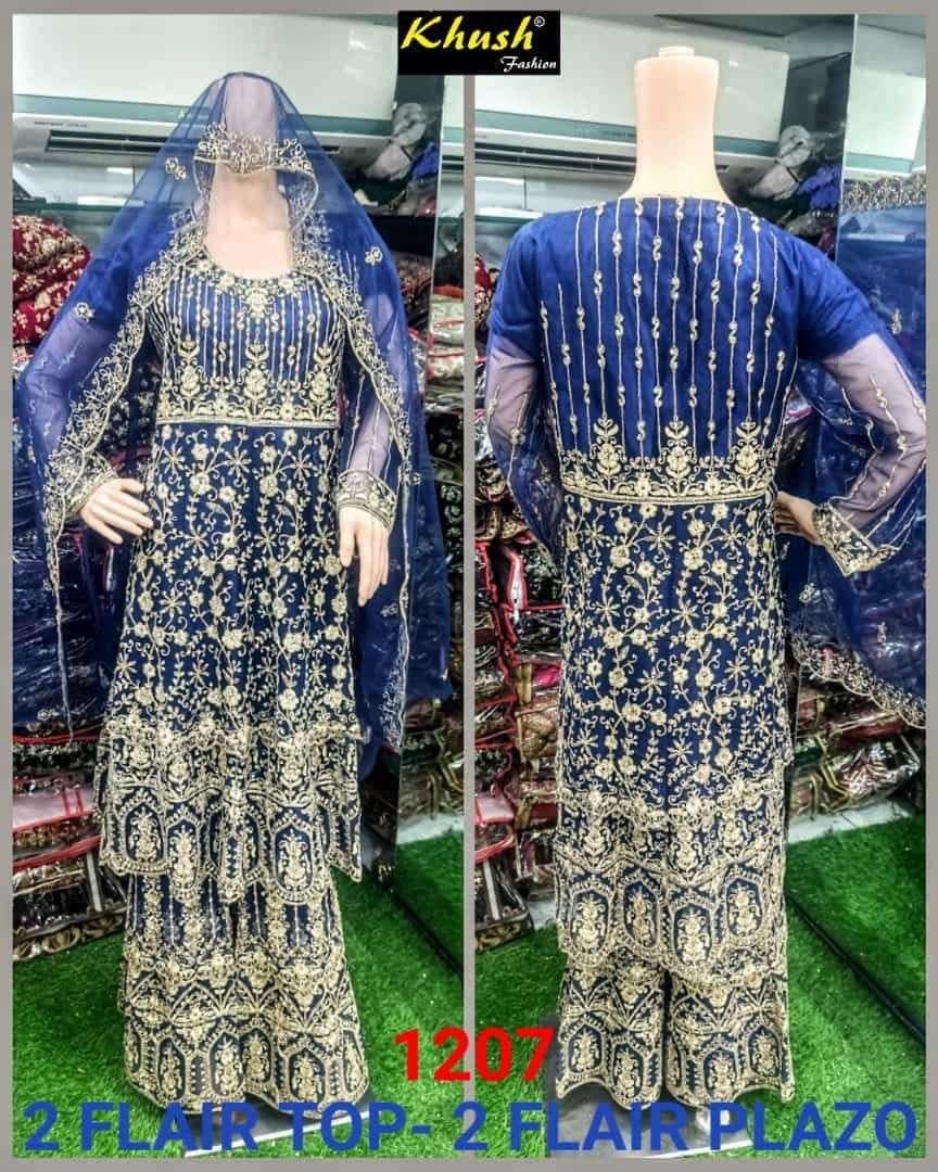 KHUSH 1207 COLOURS BY KHUSH FASHION 1207-A TO 1207-D SERIES BEAUTIFUL SUITS STYLISH COLORFUL FANCY CASUAL WEAR & ETHNIC WEAR NET EMBROIDERED DRESSES AT WHOLESALE PRICE