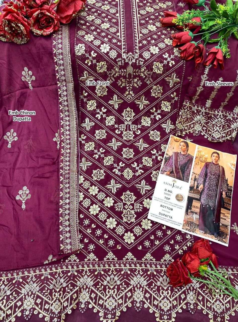 ASIM JOFA HIT DESIGN 56081 BY ASIM JOFA BEAUTIFUL PAKISTANI SUITS STYLISH COLORFUL FANCY CASUAL WEAR & ETHNIC WEAR GEORGETTE EMBROIDERED DRESSES AT WHOLESALE PRICE