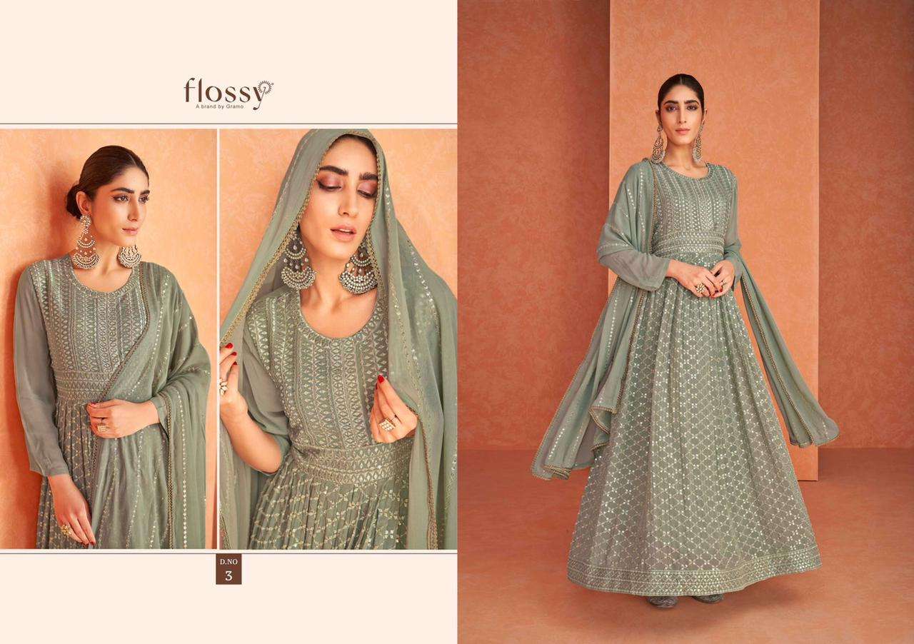 NAKSH VOL-1 BY FLOSSY 1 TO 4 SERIES BEAUTIFUL SUITS COLORFUL STYLISH FANCY CASUAL WEAR & ETHNIC WEAR REAL GEORGETTE EMBROIDERED DRESSES AT WHOLESALE PRICE