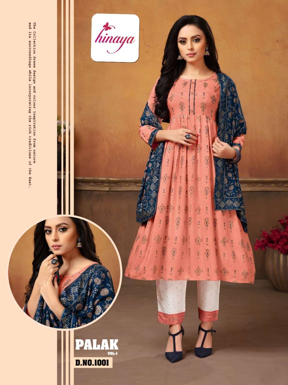 PALAK VOL-1 BY HINAYA 1001 TO 1005 SERIES BEAUTIFUL SUITS COLORFUL STYLISH FANCY CASUAL WEAR & ETHNIC WEAR RAYON PRINT DRESSES AT WHOLESALE PRICE