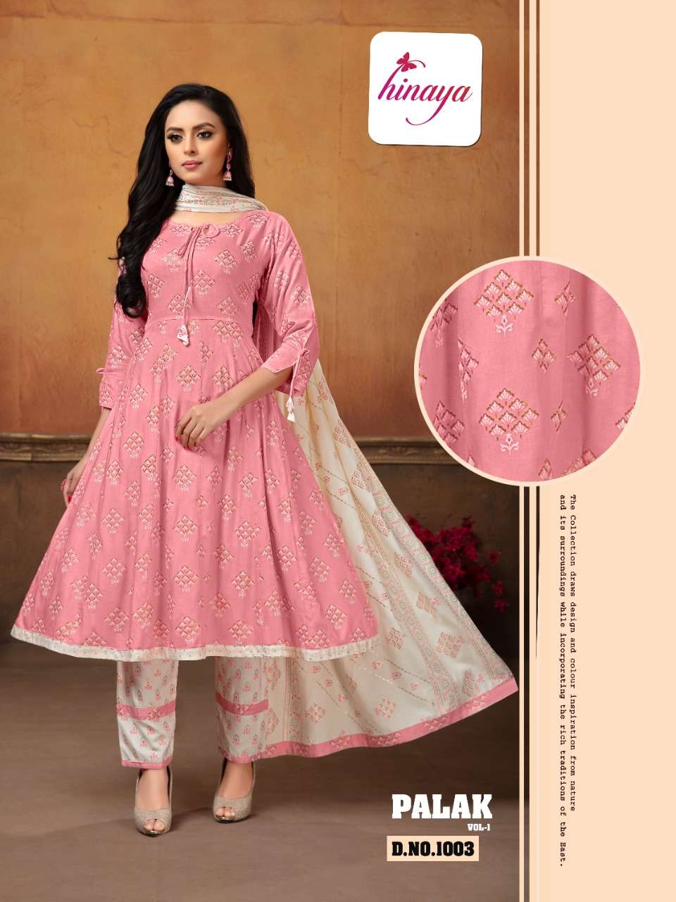 PALAK VOL-1 BY HINAYA 1001 TO 1005 SERIES BEAUTIFUL SUITS COLORFUL STYLISH FANCY CASUAL WEAR & ETHNIC WEAR RAYON PRINT DRESSES AT WHOLESALE PRICE