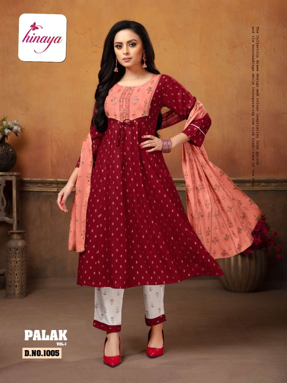 PALAK VOL-1 BY HINAYA 1001 TO 1005 SERIES BEAUTIFUL SUITS COLORFUL STYLISH FANCY CASUAL WEAR & ETHNIC WEAR RAYON PRINT DRESSES AT WHOLESALE PRICE