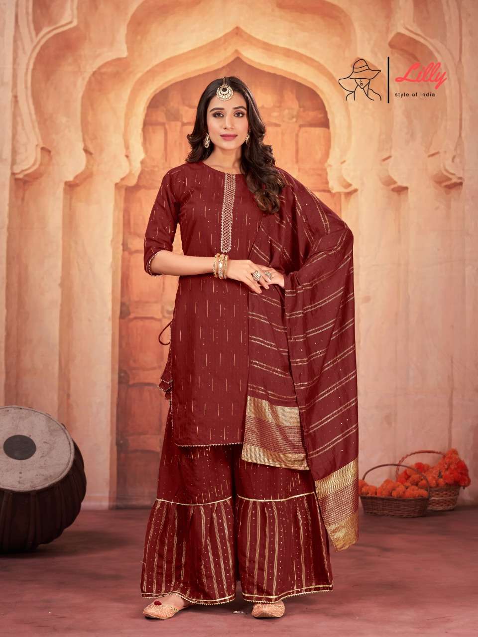 TARANG BY LILLY 1001 TO 1004 SERIES BEAUTIFUL SHARARA SUITS COLORFUL STYLISH FANCY CASUAL WEAR & ETHNIC WEAR VISCOSE CHANDERI DRESSES AT WHOLESALE PRICE