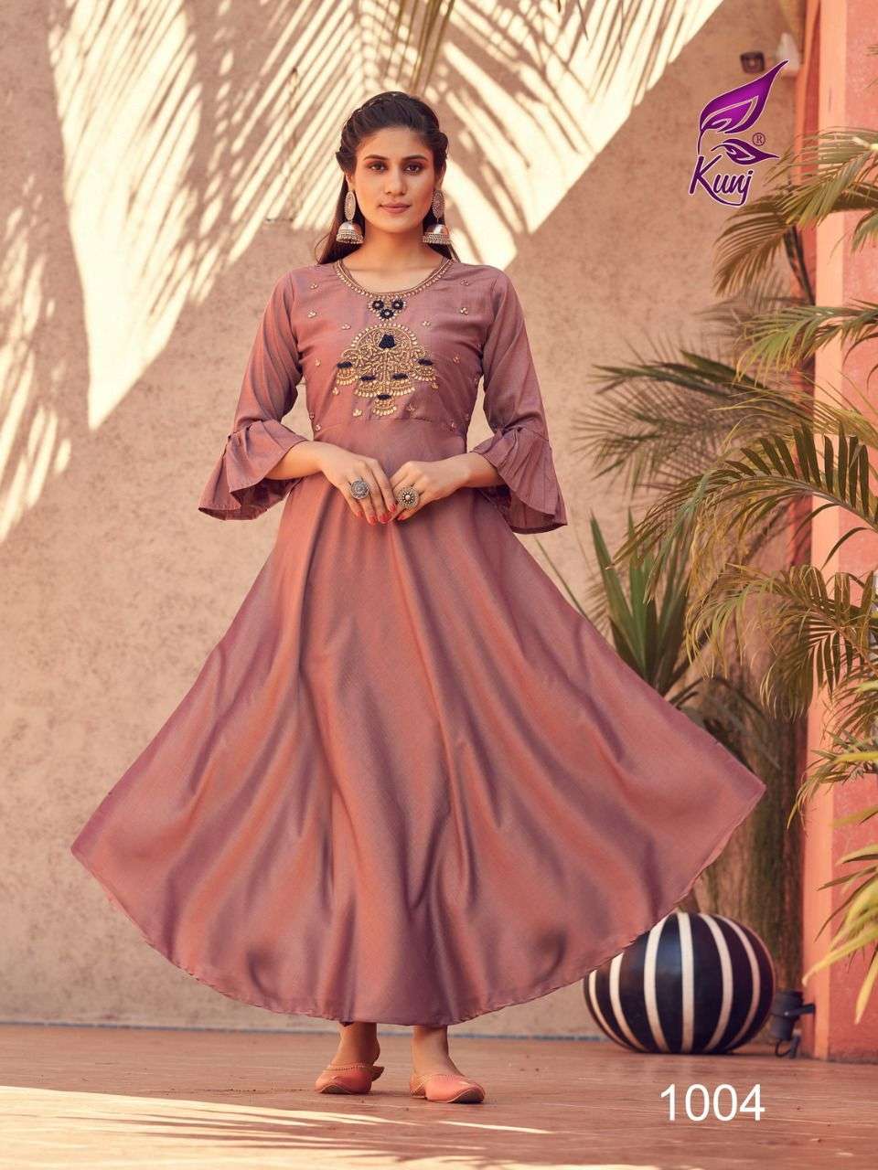 MASAK KALI VOL-1 BY KUNJ 1001 TO 1008 SERIES BEAUTIFUL STYLISH FANCY COLORFUL CASUAL WEAR & ETHNIC WEAR CHINNON SILK GOWNS AT WHOLESALE PRICE