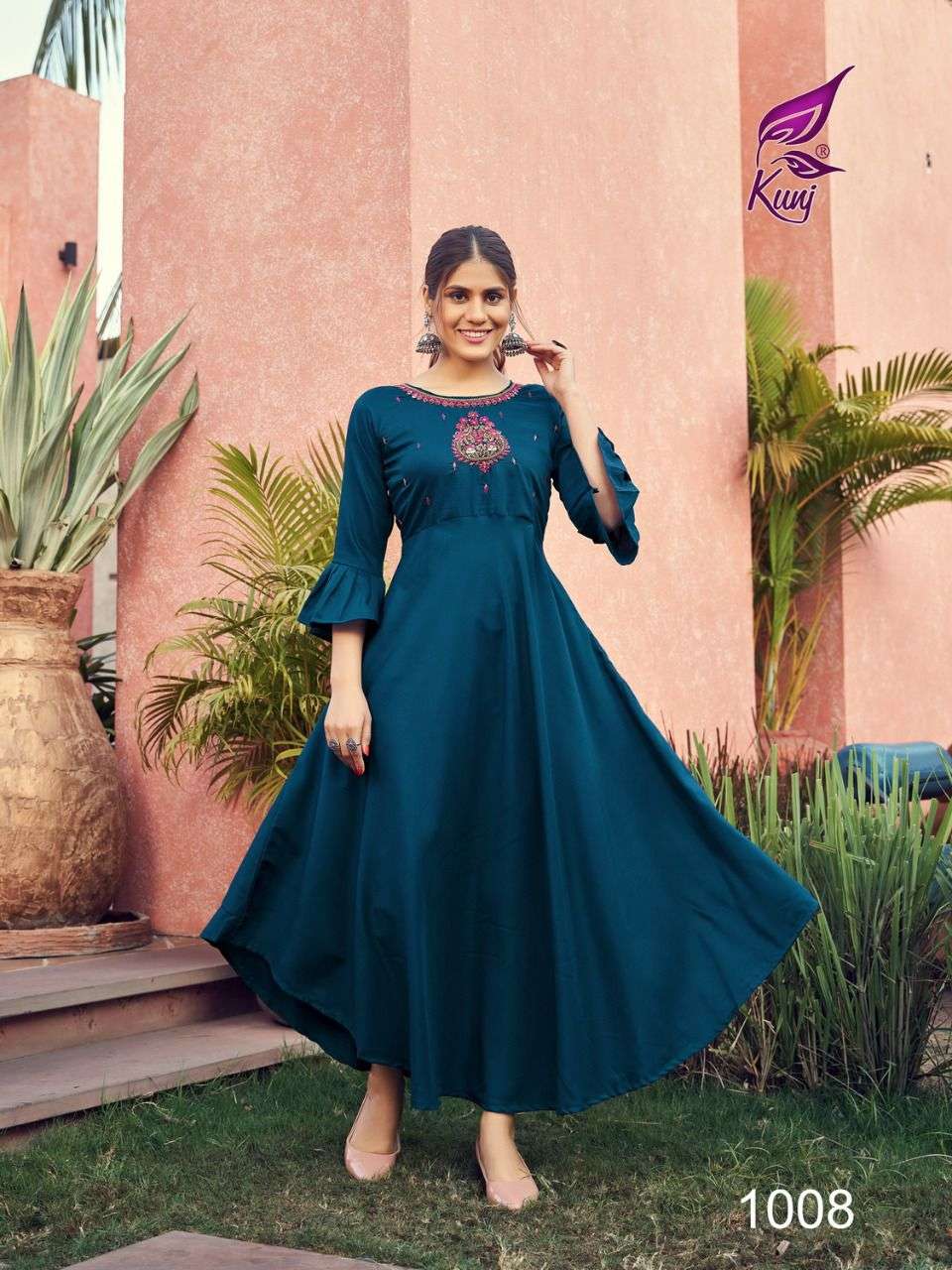 MASAK KALI VOL-1 BY KUNJ 1001 TO 1008 SERIES BEAUTIFUL STYLISH FANCY COLORFUL CASUAL WEAR & ETHNIC WEAR CHINNON SILK GOWNS AT WHOLESALE PRICE