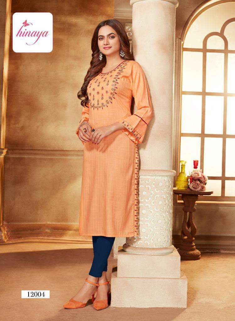 KAREENA VOL-4 BY HINAYA 4001 TO 4008 SERIES DESIGNER STYLISH FANCY COLORFUL BEAUTIFUL PARTY WEAR & ETHNIC WEAR COLLECTION RAYON EMBROIDERY KURTIS AT WHOLESALE PRICE