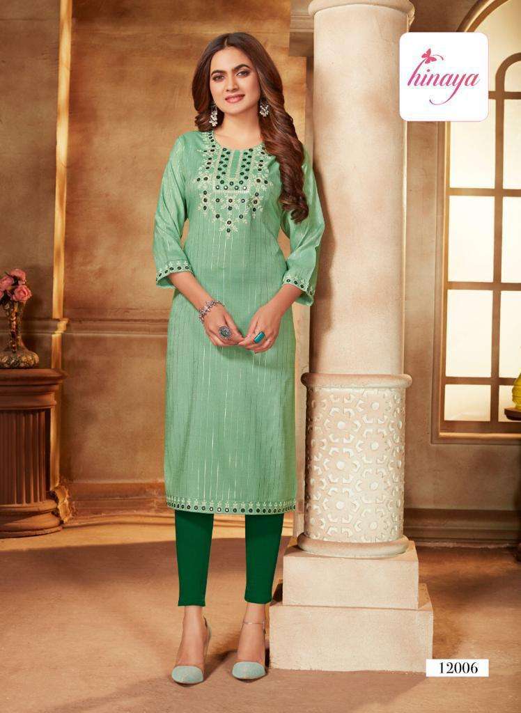 KAREENA VOL-4 BY HINAYA 4001 TO 4008 SERIES DESIGNER STYLISH FANCY COLORFUL BEAUTIFUL PARTY WEAR & ETHNIC WEAR COLLECTION RAYON EMBROIDERY KURTIS AT WHOLESALE PRICE