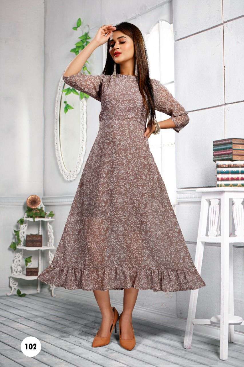 SIMONA VOL-2 BY BEAUTY QUEEN 101 TO 106 SERIES DESIGNER STYLISH FANCY COLORFUL BEAUTIFUL PARTY WEAR & ETHNIC WEAR COLLECTION GEORGETTE PRINT KURTIS AT WHOLESALE PRICE