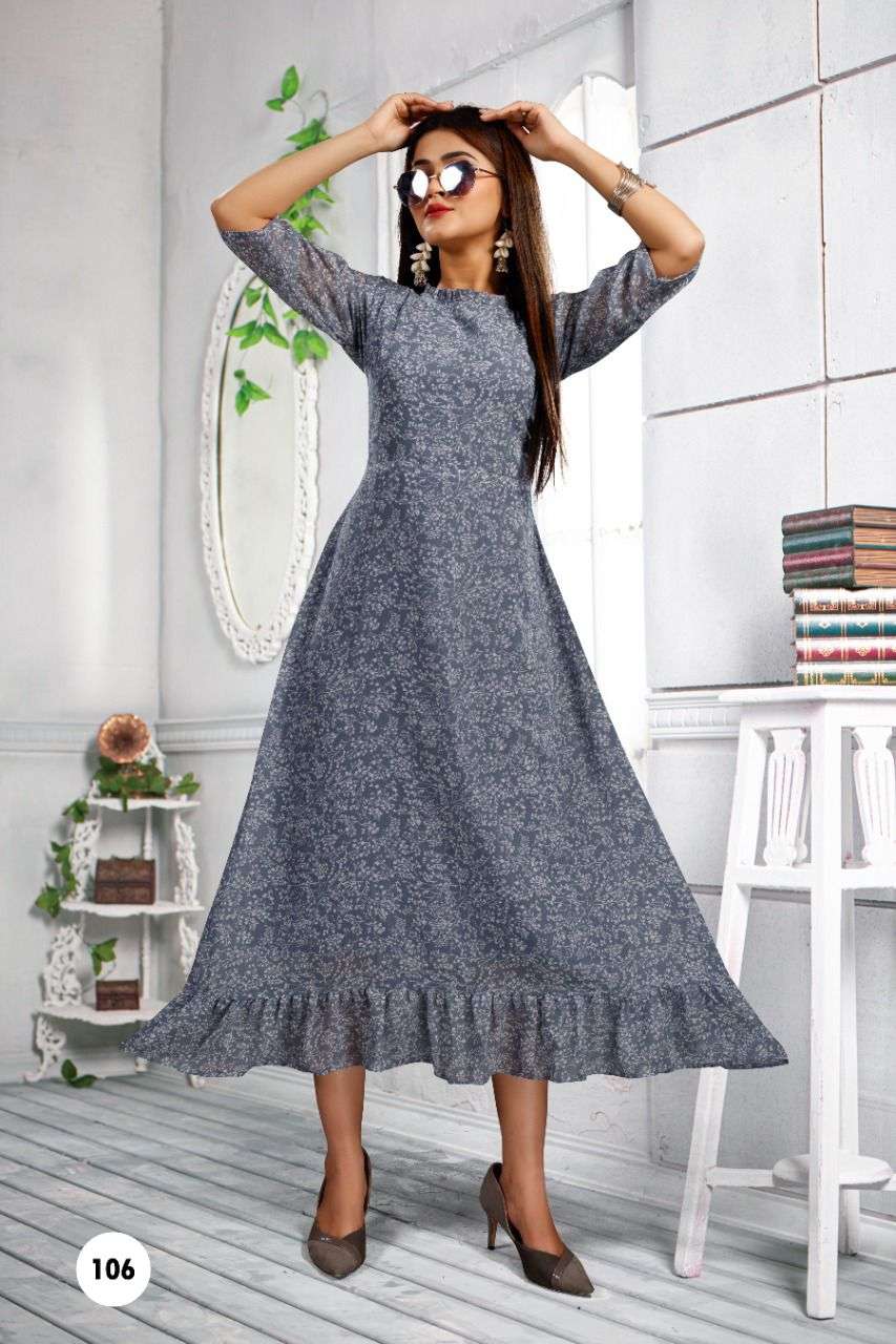 SIMONA VOL-2 BY BEAUTY QUEEN 101 TO 106 SERIES DESIGNER STYLISH FANCY COLORFUL BEAUTIFUL PARTY WEAR & ETHNIC WEAR COLLECTION GEORGETTE PRINT KURTIS AT WHOLESALE PRICE