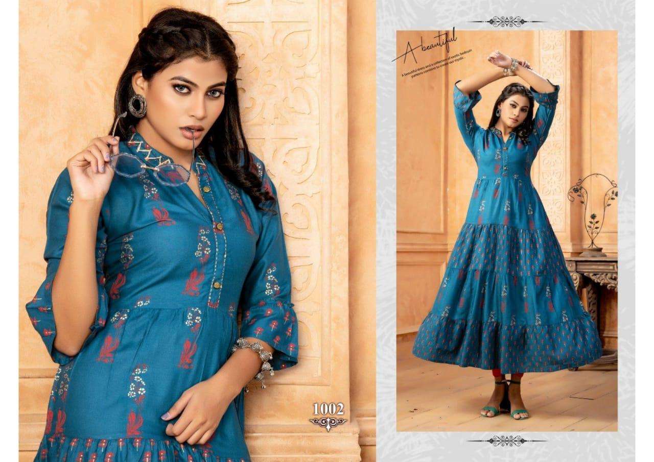 SHRUTI BY BEAUTY QUEEN 1001 TO 1008 SERIES DESIGNER STYLISH FANCY COLORFUL BEAUTIFUL PARTY WEAR & ETHNIC WEAR COLLECTION RAYON FOIL PRINT KURTIS AT WHOLESALE PRICE