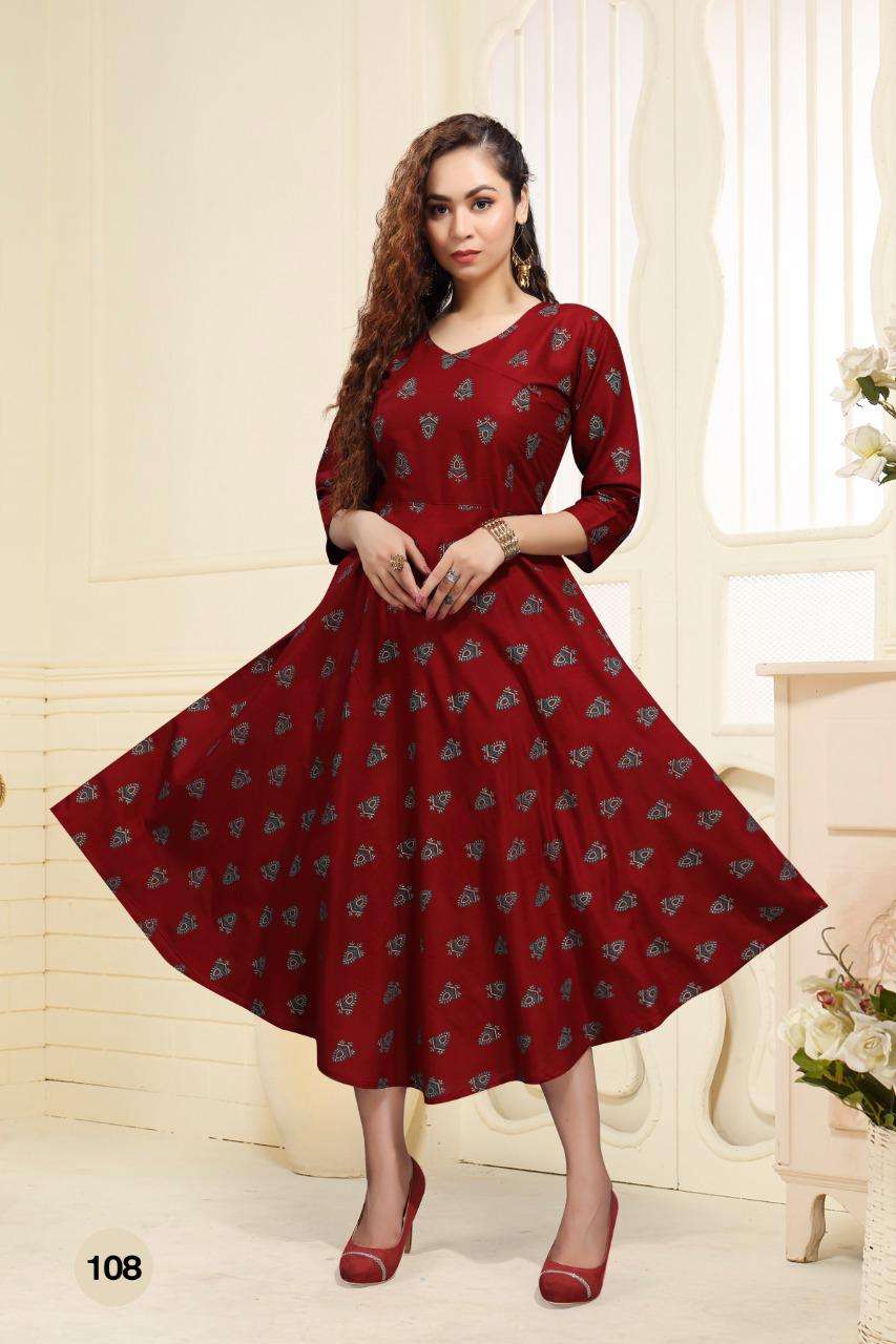 SIMRAN BY BEAUTY QUEEN 101 TO 110 SERIES DESIGNER STYLISH FANCY COLORFUL BEAUTIFUL PARTY WEAR & ETHNIC WEAR COLLECTION RAYON PRINT KURTIS AT WHOLESALE PRICE