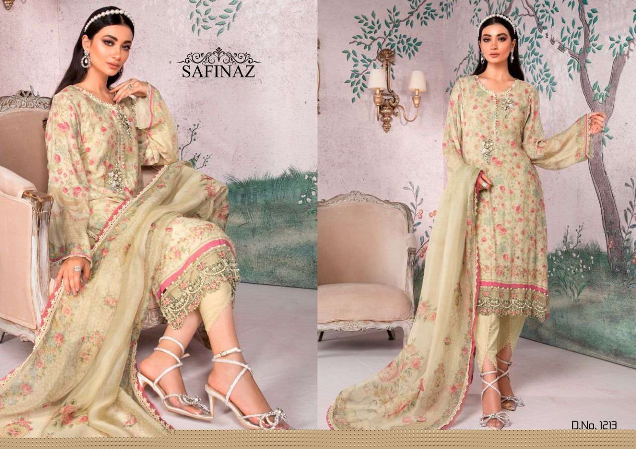 MARIA.B. VOL-8 BY SAFINAZ 1213 TO 1216 SERIES PAKISTANI WEAR COLLECTION BEAUTIFUL STYLISH FANCY COLORFUL PARTY WEAR & OCCASIONAL WEAR PURE COTTON LAWN WITH EMBROIDERED DRESSES AT WHOLESALE PRICE