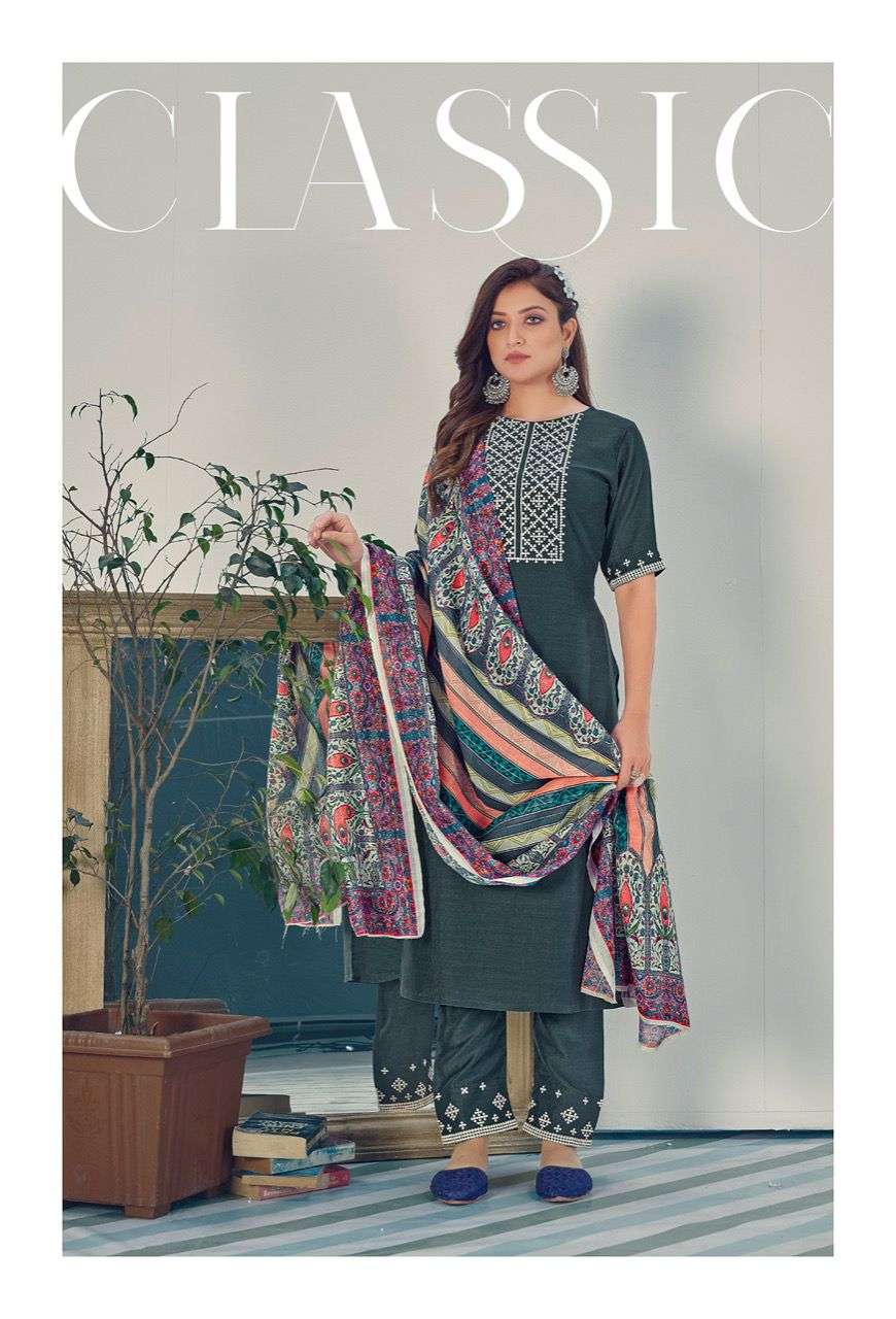 GLAMOROUS BY RIYA DESIGNER 1001 TO 1006 SERIES BEAUTIFUL SUITS COLORFUL STYLISH FANCY CASUAL WEAR & ETHNIC WEAR CHINNON WITH WORK DRESSES AT WHOLESALE PRICE
