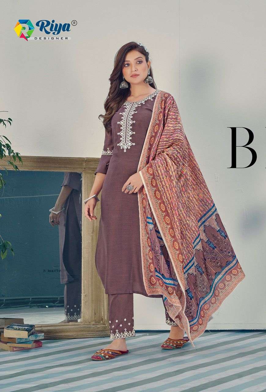 GLAMOROUS BY RIYA DESIGNER 1001 TO 1006 SERIES BEAUTIFUL SUITS COLORFUL STYLISH FANCY CASUAL WEAR & ETHNIC WEAR CHINNON WITH WORK DRESSES AT WHOLESALE PRICE