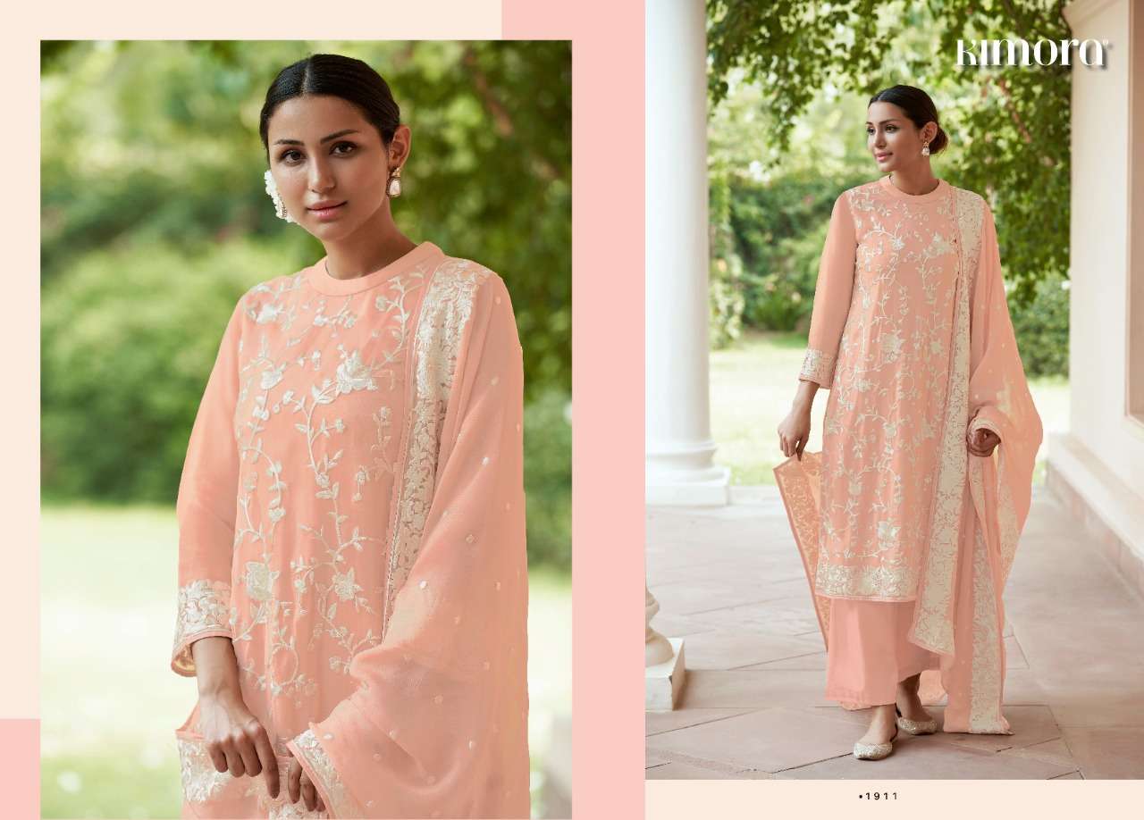 GHAZAL BY KIMORA FASHION 1911 TO 1918 SERIES BEAUTIFUL STYLISH SHARARA SUITS FANCY COLORFUL CASUAL WEAR & ETHNIC WEAR & READY TO WEAR PURE ORGANZA EMBROIDERED DRESSES AT WHOLESALE PRICE