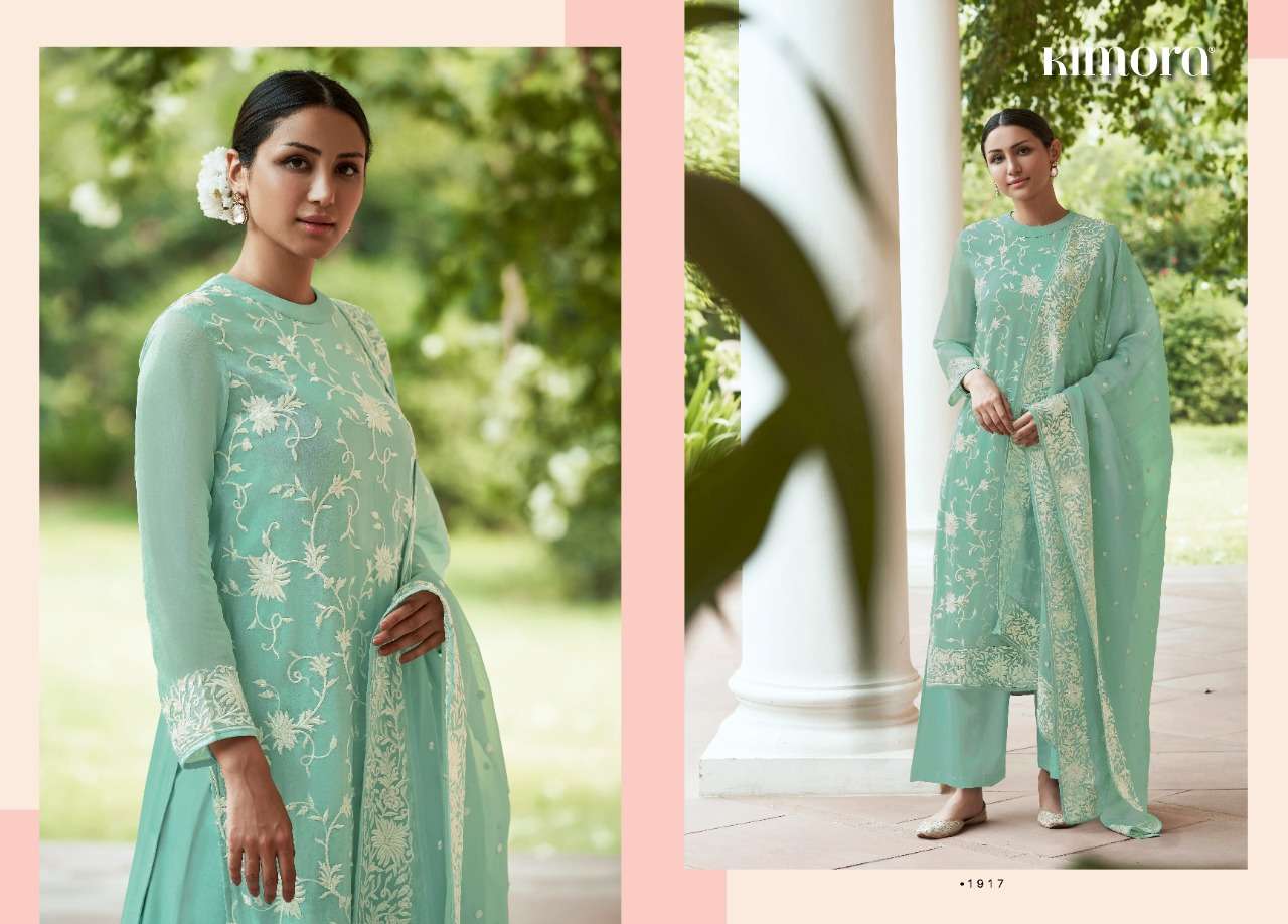 GHAZAL BY KIMORA FASHION 1911 TO 1918 SERIES BEAUTIFUL STYLISH SHARARA SUITS FANCY COLORFUL CASUAL WEAR & ETHNIC WEAR & READY TO WEAR PURE ORGANZA EMBROIDERED DRESSES AT WHOLESALE PRICE