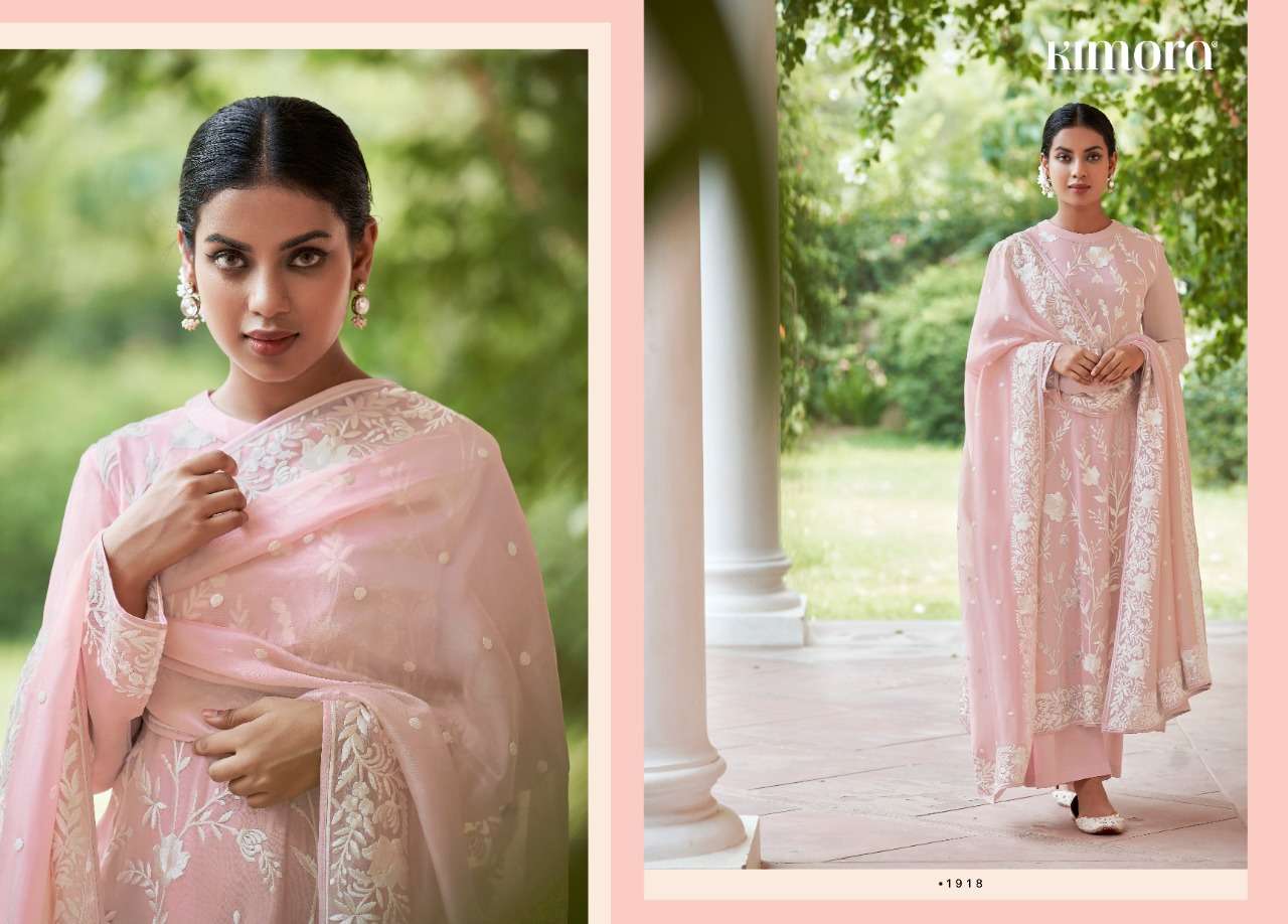 GHAZAL BY KIMORA FASHION 1911 TO 1918 SERIES BEAUTIFUL STYLISH SHARARA SUITS FANCY COLORFUL CASUAL WEAR & ETHNIC WEAR & READY TO WEAR PURE ORGANZA EMBROIDERED DRESSES AT WHOLESALE PRICE