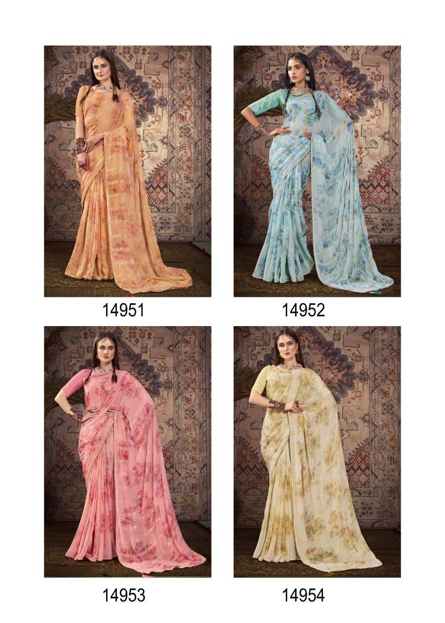 GEHRAIYAAN BY VALLABHI PRINTS 14951 TO 14958 SERIES INDIAN TRADITIONAL WEAR COLLECTION BEAUTIFUL STYLISH FANCY COLORFUL PARTY WEAR & OCCASIONAL WEAR GEORGETTE PRINT SAREES AT WHOLESALE PRICE