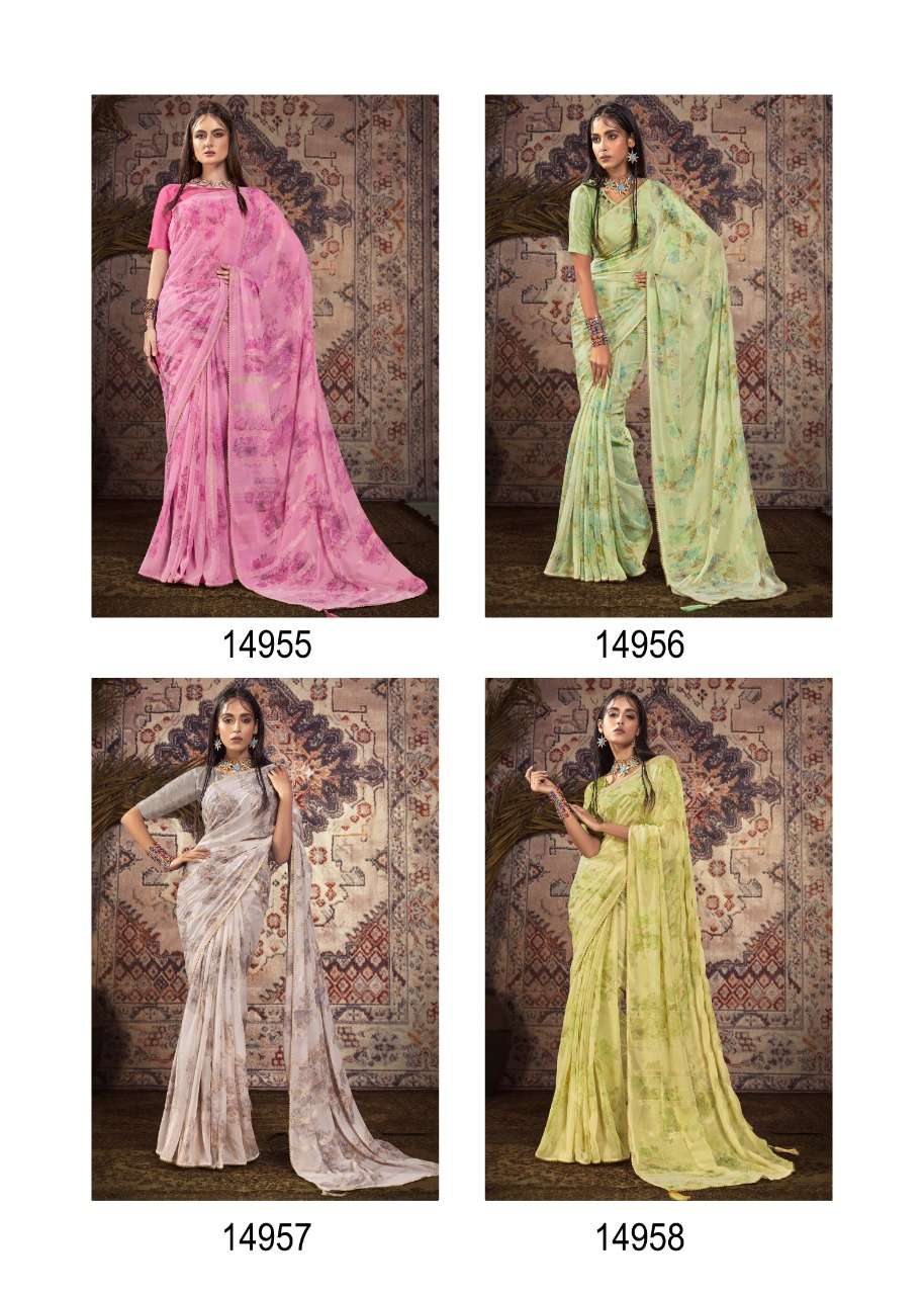 GEHRAIYAAN BY VALLABHI PRINTS 14951 TO 14958 SERIES INDIAN TRADITIONAL WEAR COLLECTION BEAUTIFUL STYLISH FANCY COLORFUL PARTY WEAR & OCCASIONAL WEAR GEORGETTE PRINT SAREES AT WHOLESALE PRICE