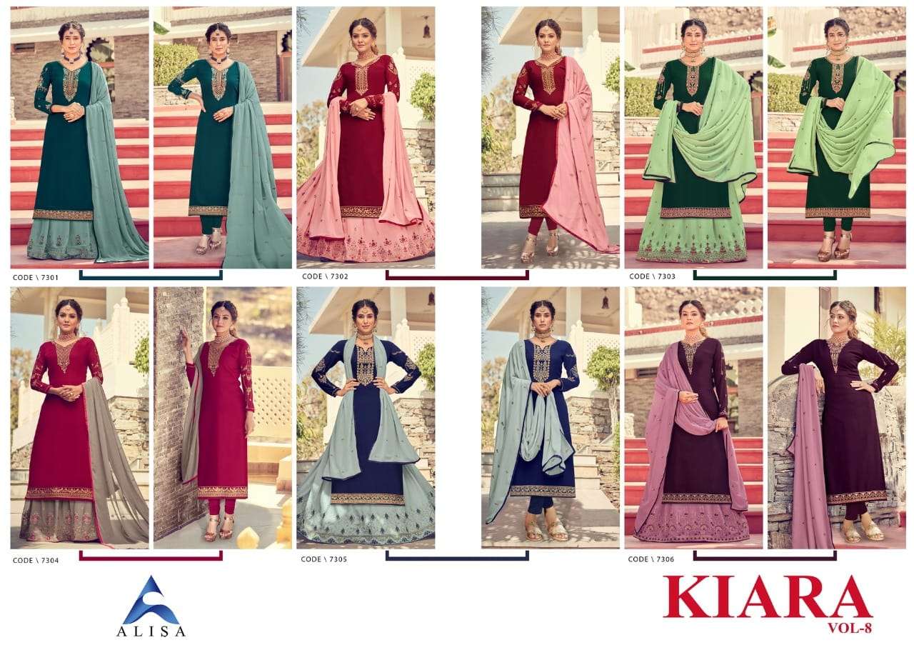 KIARA VOL-8 BY ALISA 7301 TO 7306 SERIES BEAUTIFUL SUITS COLORFUL STYLISH FANCY CASUAL WEAR & ETHNIC WEAR PURE FAUX GEORGETTE DRESSES AT WHOLESALE PRICE