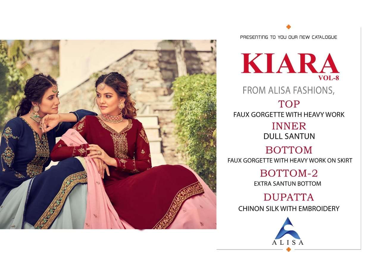 KIARA VOL-8 BY ALISA 7301 TO 7306 SERIES BEAUTIFUL SUITS COLORFUL STYLISH FANCY CASUAL WEAR & ETHNIC WEAR PURE FAUX GEORGETTE DRESSES AT WHOLESALE PRICE