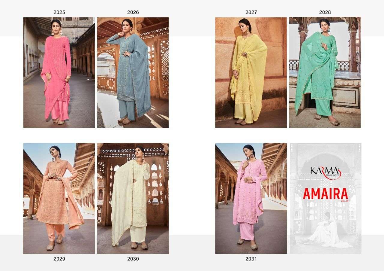 AMAIRA VOL-5 BY KARMA TRENDZ 2025 TO 2031 SERIES BEAUTIFUL STYLISH FANCY COLORFUL PARTY WEAR & ETHNIC WEAR PURE GEORGETTE EMBROIDERED DRESSES AT WHOLESALE PRICE