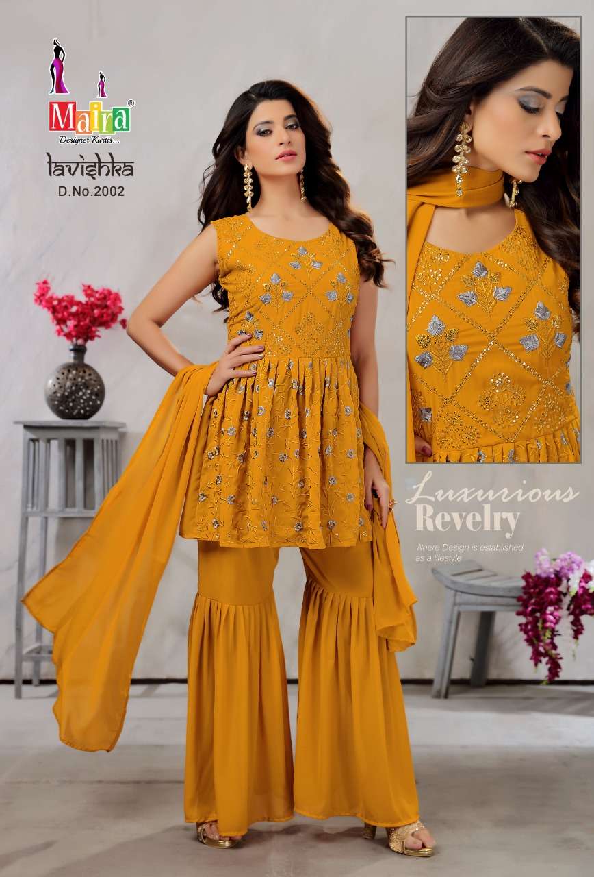 LAVISHKA VOL-2 BY MAIRA 2001 TO 2008 SERIES BEAUTIFUL SHARARA SUITS COLORFUL STYLISH FANCY CASUAL WEAR & ETHNIC WEAR HEAVY BLOOMING GEORGETTE DRESSES AT WHOLESALE PRICE