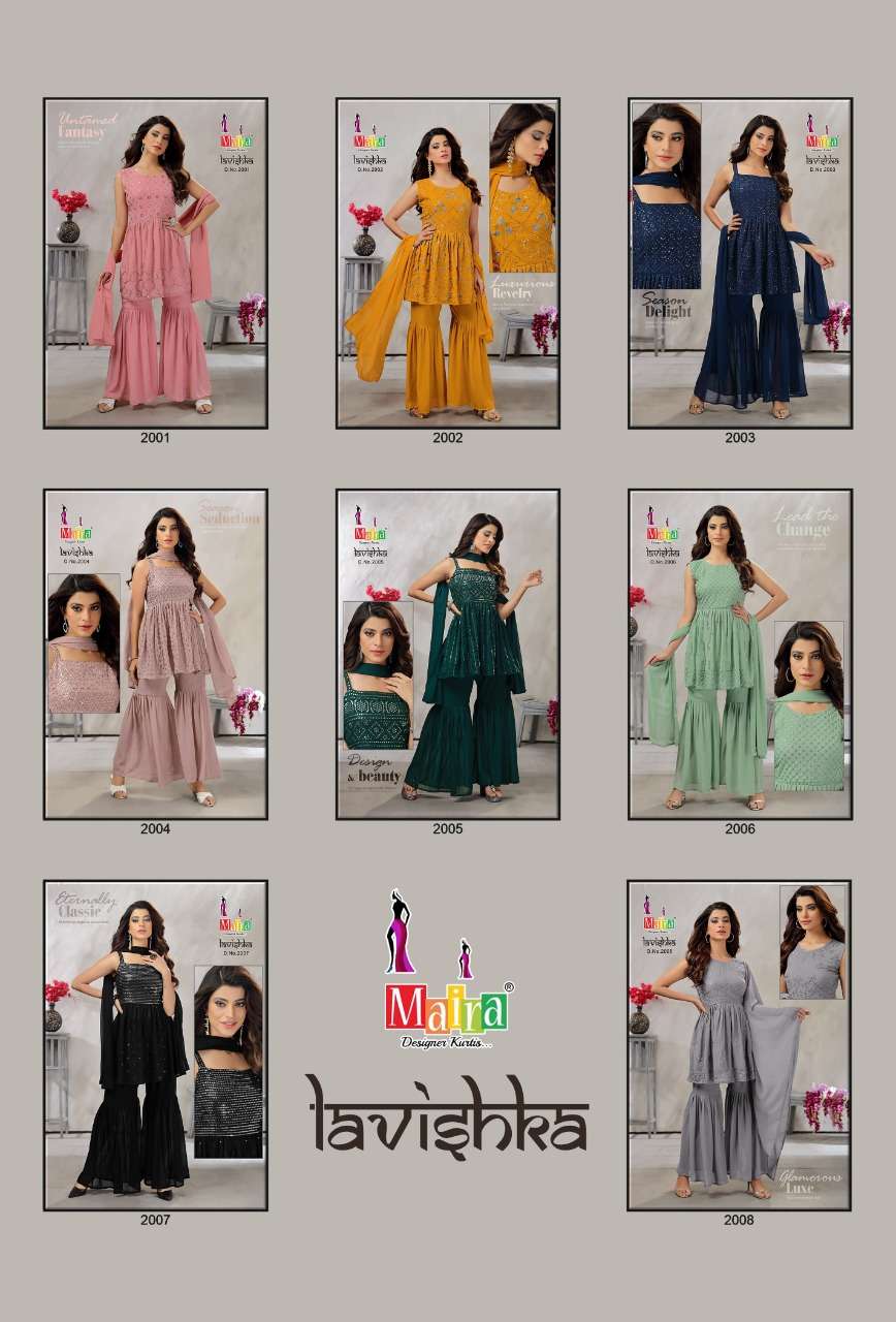 LAVISHKA VOL-2 BY MAIRA 2001 TO 2008 SERIES BEAUTIFUL SHARARA SUITS COLORFUL STYLISH FANCY CASUAL WEAR & ETHNIC WEAR HEAVY BLOOMING GEORGETTE DRESSES AT WHOLESALE PRICE