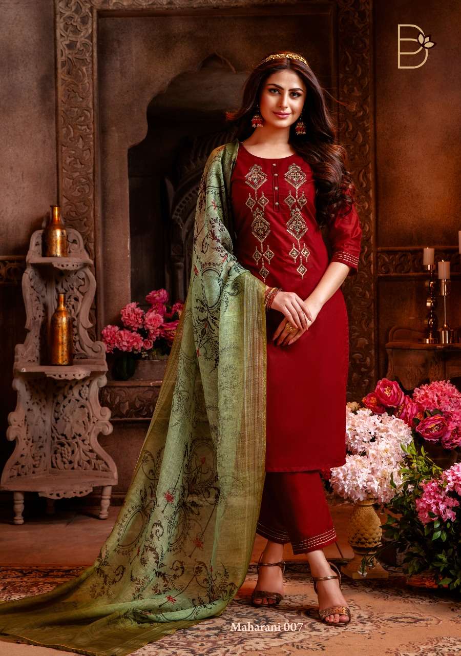 MAHARANI BY BENBAA 001 TO 008 SERIES BEAUTIFUL SUITS COLORFUL STYLISH FANCY CASUAL WEAR & ETHNIC WEAR CHANDERI SILK WITH THREAD WORK DRESSES AT WHOLESALE PRICE