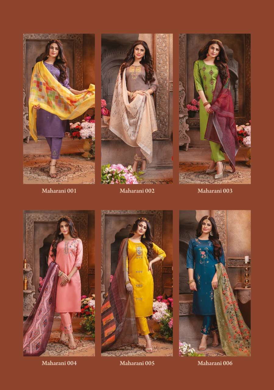 MAHARANI BY BENBAA 001 TO 008 SERIES BEAUTIFUL SUITS COLORFUL STYLISH FANCY CASUAL WEAR & ETHNIC WEAR CHANDERI SILK WITH THREAD WORK DRESSES AT WHOLESALE PRICE