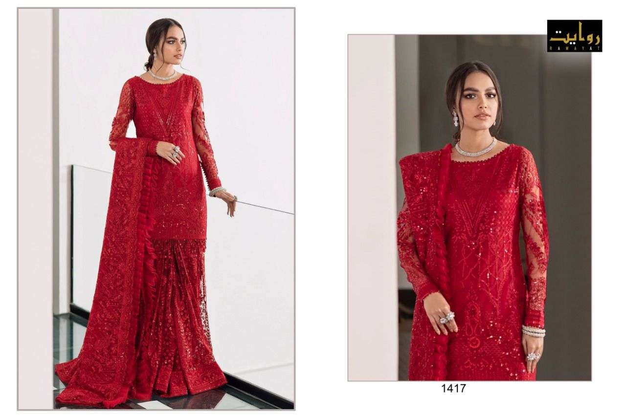 BAROQUE VOL-1 BY RAWAYAT 1416 TO 1418 SERIES BEAUTIFUL PAKISTANI SUITS COLORFUL STYLISH FANCY CASUAL WEAR & ETHNIC WEAR FAUX GEORGETTE EMBROIDERED DRESSES AT WHOLESALE PRICE