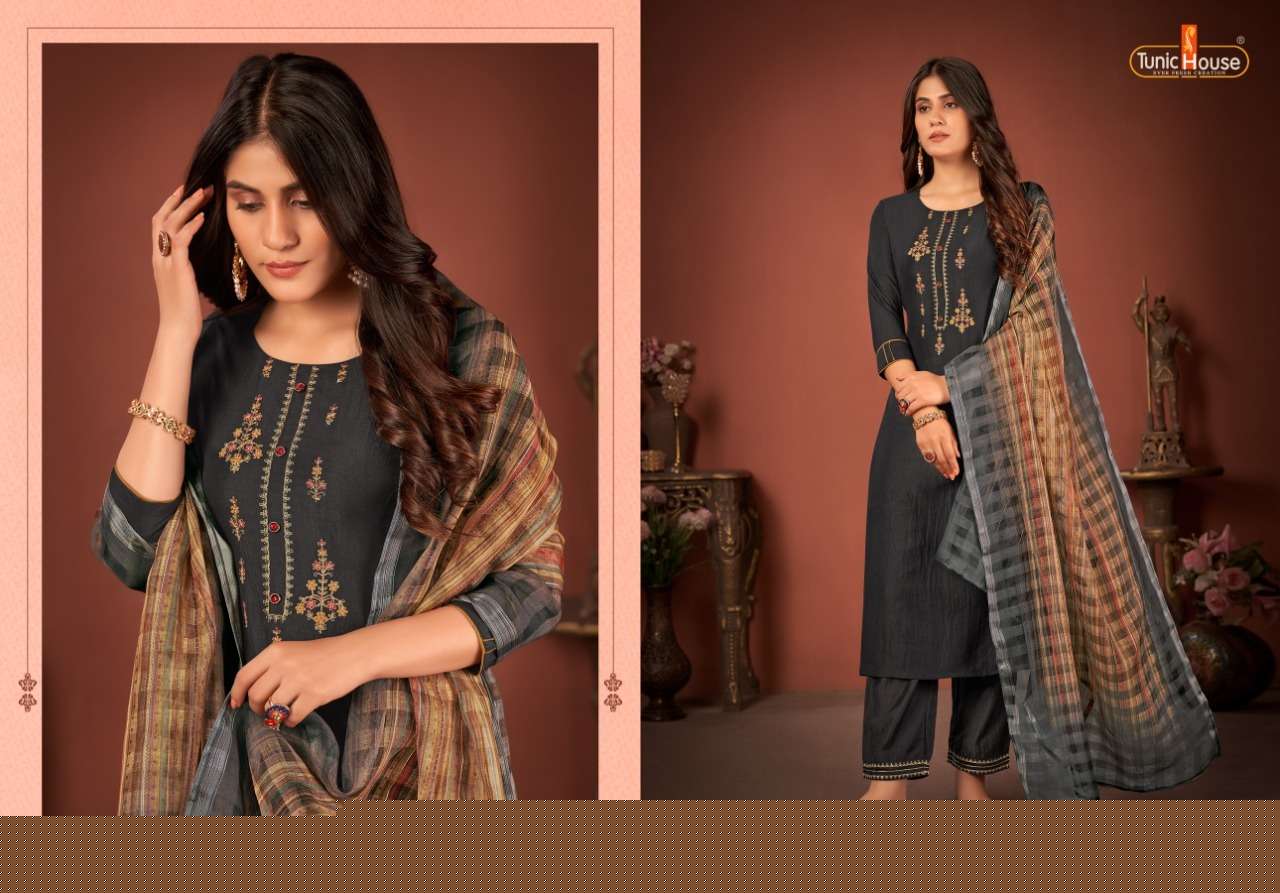 HASEENA BY TUNIC HOUSE 14001 TO 14005 SERIES BEAUTIFUL SUITS COLORFUL STYLISH FANCY CASUAL WEAR & ETHNIC WEAR SOFT SILK EMBROIDERED DRESSES AT WHOLESALE PRICE