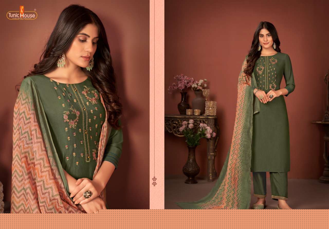 HASEENA BY TUNIC HOUSE 14001 TO 14005 SERIES BEAUTIFUL SUITS COLORFUL STYLISH FANCY CASUAL WEAR & ETHNIC WEAR SOFT SILK EMBROIDERED DRESSES AT WHOLESALE PRICE