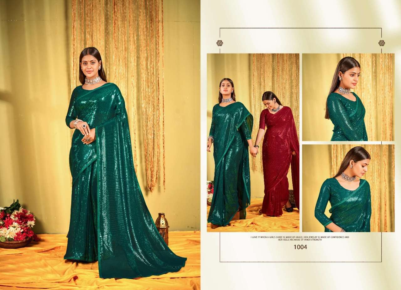 CHITCHOR BY SAROJ 1001 TO 1006 SERIES INDIAN TRADITIONAL WEAR COLLECTION BEAUTIFUL STYLISH FANCY COLORFUL PARTY WEAR & OCCASIONAL WEAR HEAVY GEORGETTE SAREES AT WHOLESALE PRICE