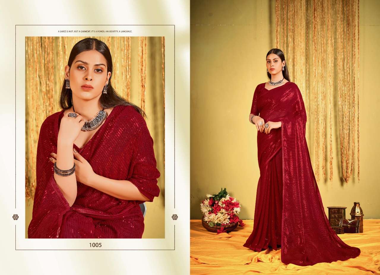 CHITCHOR BY SAROJ 1001 TO 1006 SERIES INDIAN TRADITIONAL WEAR COLLECTION BEAUTIFUL STYLISH FANCY COLORFUL PARTY WEAR & OCCASIONAL WEAR HEAVY GEORGETTE SAREES AT WHOLESALE PRICE