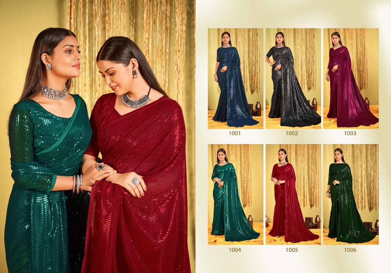 CHITCHOR BY SAROJ 1001 TO 1006 SERIES INDIAN TRADITIONAL WEAR COLLECTION BEAUTIFUL STYLISH FANCY COLORFUL PARTY WEAR & OCCASIONAL WEAR HEAVY GEORGETTE SAREES AT WHOLESALE PRICE