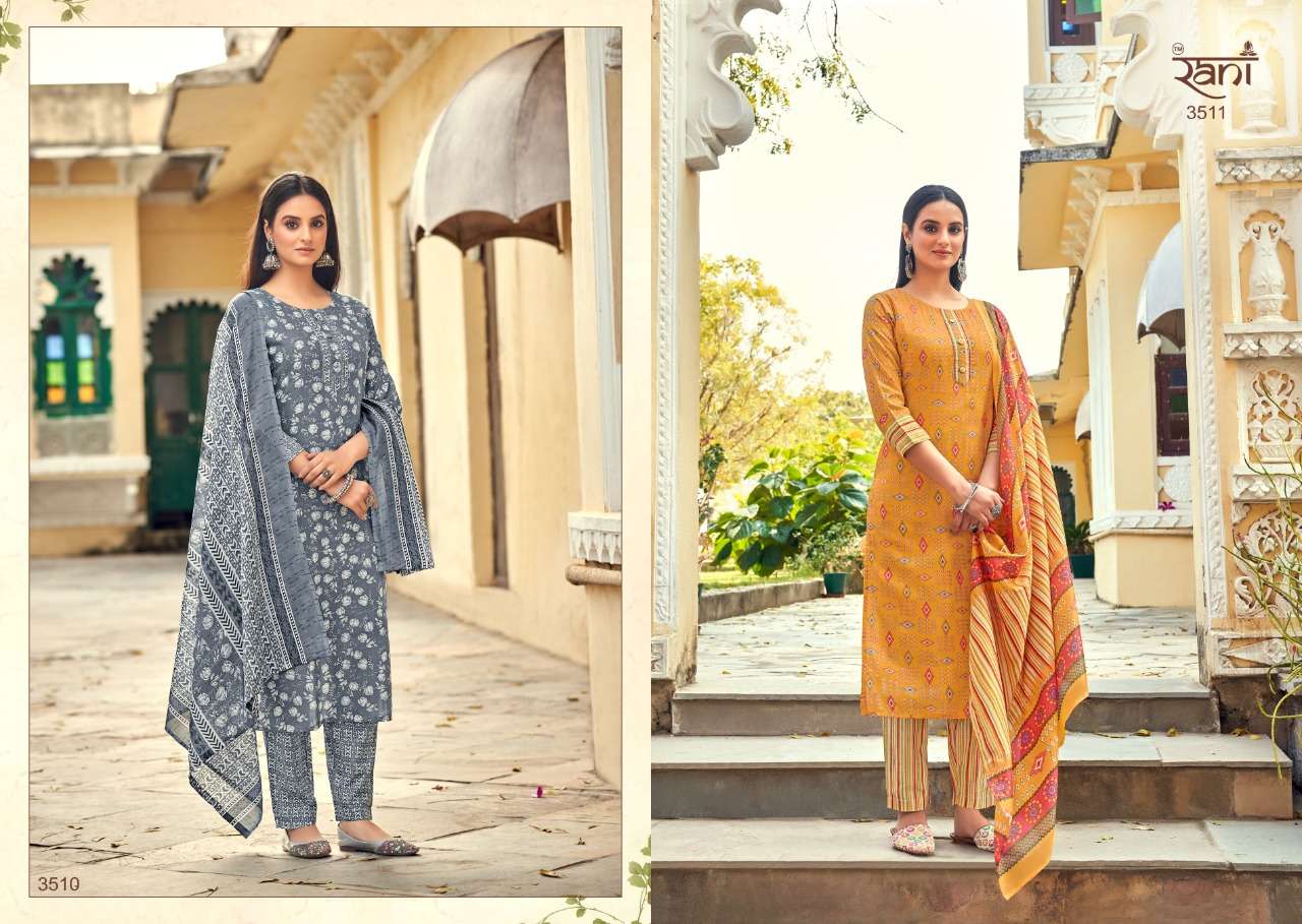 KASHVI VOL-2 BY RANI FASHION 3501 TO 3512 SERIES BEAUTIFUL STYLISH SUITS FANCY COLORFUL CASUAL WEAR & ETHNIC WEAR & READY TO WEAR PURE COTTON PRINTED DRESSES AT WHOLESALE PRICE
