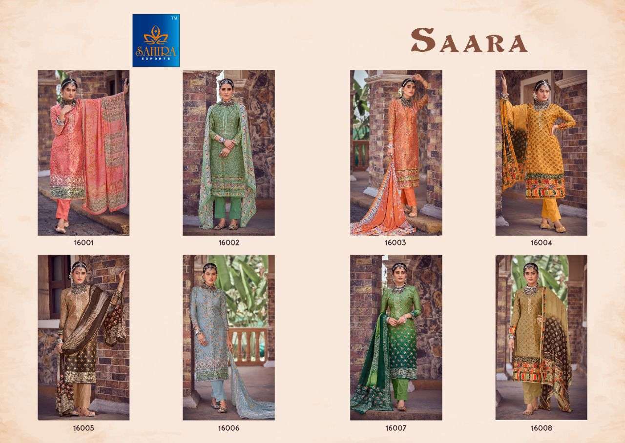 SAARA BY SAHIRA EXPORTS 16001 TO 16008 SERIES INDIAN TRADITIONAL WEAR COLLECTION BEAUTIFUL STYLISH FANCY COLORFUL PARTY WEAR & OCCASIONAL WEAR JAM SATIN PRINT DRESSES AT WHOLESALE PRICE