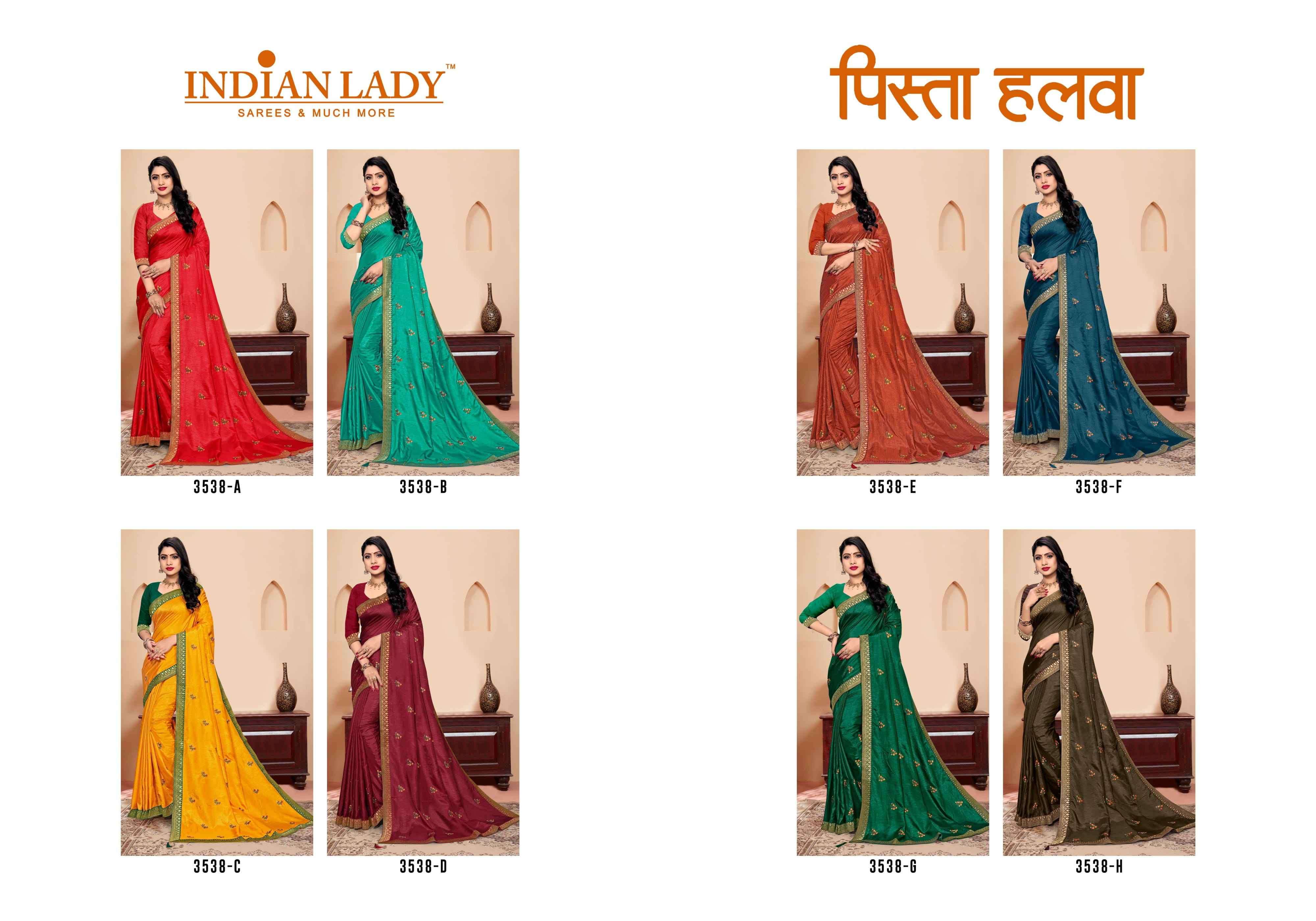 PISTA HALWA BY INDIAN WOMEN 3538-A TO 3538-H SERIES INDIAN TRADITIONAL WEAR COLLECTION BEAUTIFUL STYLISH FANCY COLORFUL PARTY WEAR & OCCASIONAL WEAR MATKA SILK SAREES AT WHOLESALE PRICE