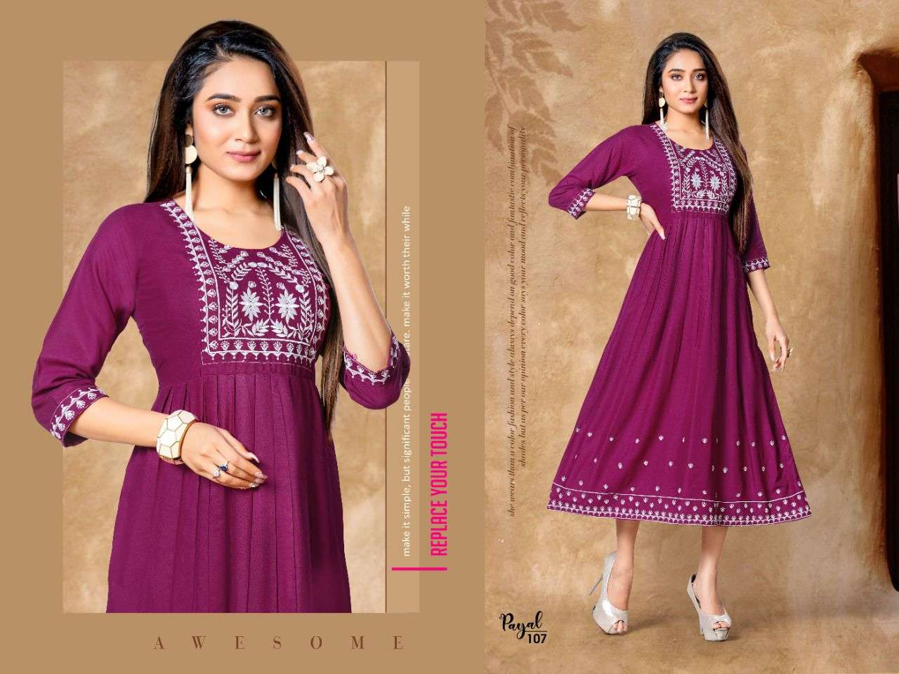 PAYAL BY BEAUTY QUEEN 101 TO 108 SERIES DESIGNER STYLISH FANCY COLORFUL BEAUTIFUL PARTY WEAR & ETHNIC WEAR COLLECTION RAYON EMBROIDERY KURTIS AT WHOLESALE PRICE