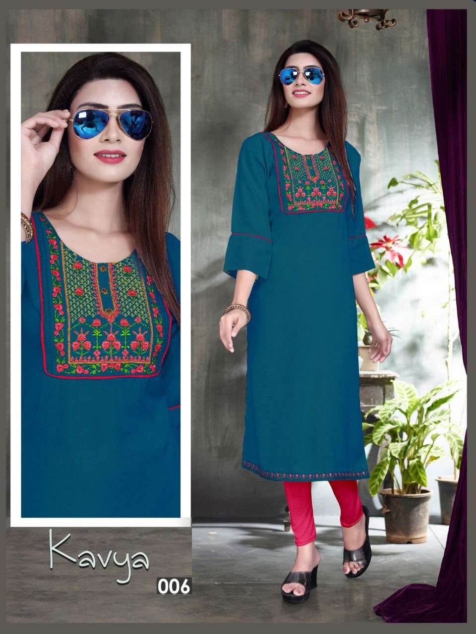 KAVYA VOL-3 BY AAGYA 001 TO 008 SERIES DESIGNER STYLISH FANCY COLORFUL BEAUTIFUL PARTY WEAR & ETHNIC WEAR COLLECTION RAYON EMBROIDERY KURTIS AT WHOLESALE PRICE
