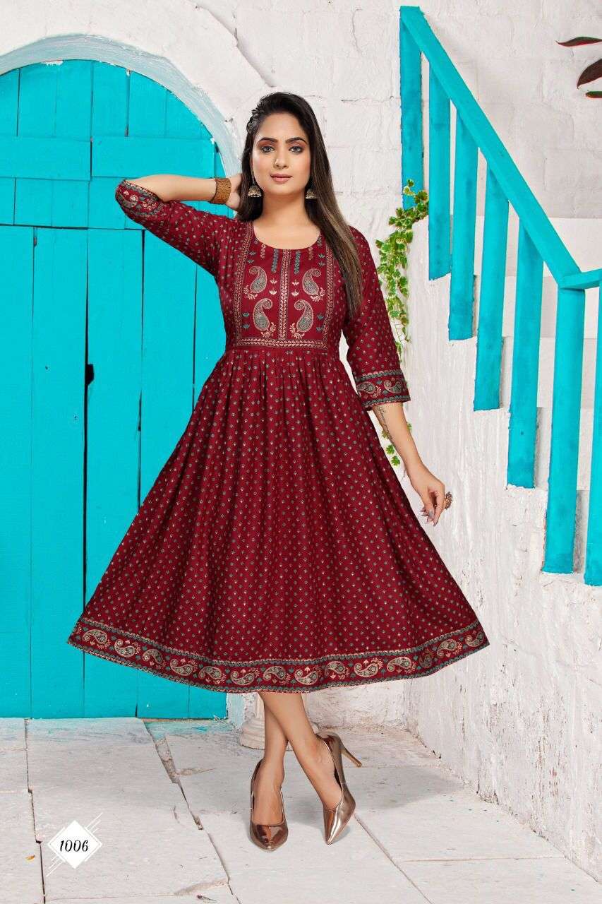 SAHIBA BY BEAUTY QUEEN 1001 TO 1008 SERIES DESIGNER STYLISH FANCY COLORFUL BEAUTIFUL PARTY WEAR & ETHNIC WEAR COLLECTION RAYON PRINT KURTIS AT WHOLESALE PRICE