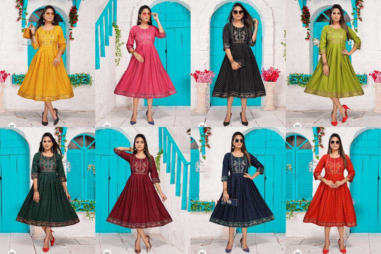 SAHIBA BY BEAUTY QUEEN 1001 TO 1008 SERIES DESIGNER STYLISH FANCY COLORFUL BEAUTIFUL PARTY WEAR & ETHNIC WEAR COLLECTION RAYON PRINT KURTIS AT WHOLESALE PRICE
