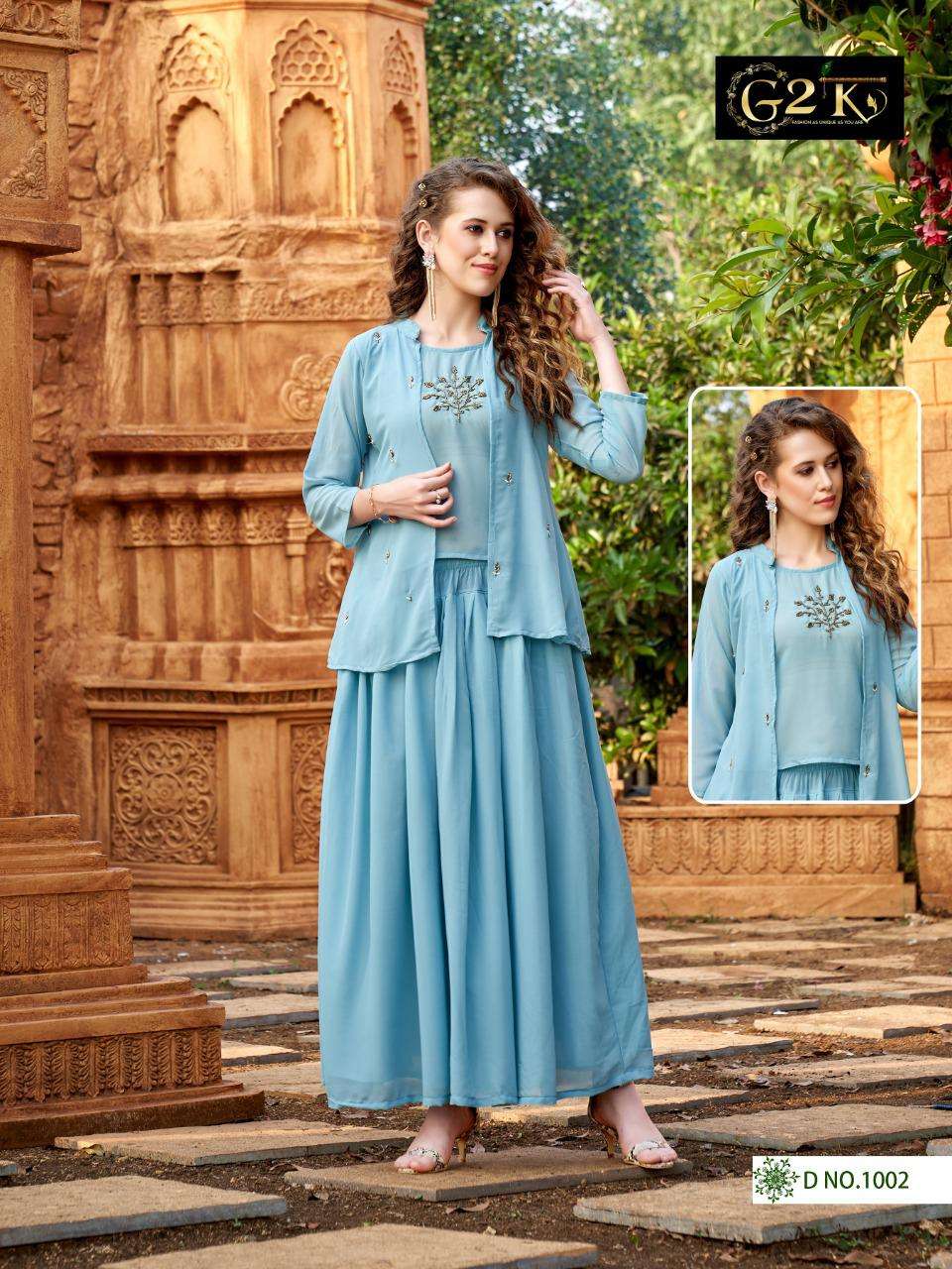 SCARLETT BY G2K 1001 TO 1005 SERIES DESIGNER STYLISH FANCY COLORFUL BEAUTIFUL PARTY WEAR & ETHNIC WEAR COLLECTION GEORGETTE TOPS WITH BOTTOM AT WHOLESALE PRICE