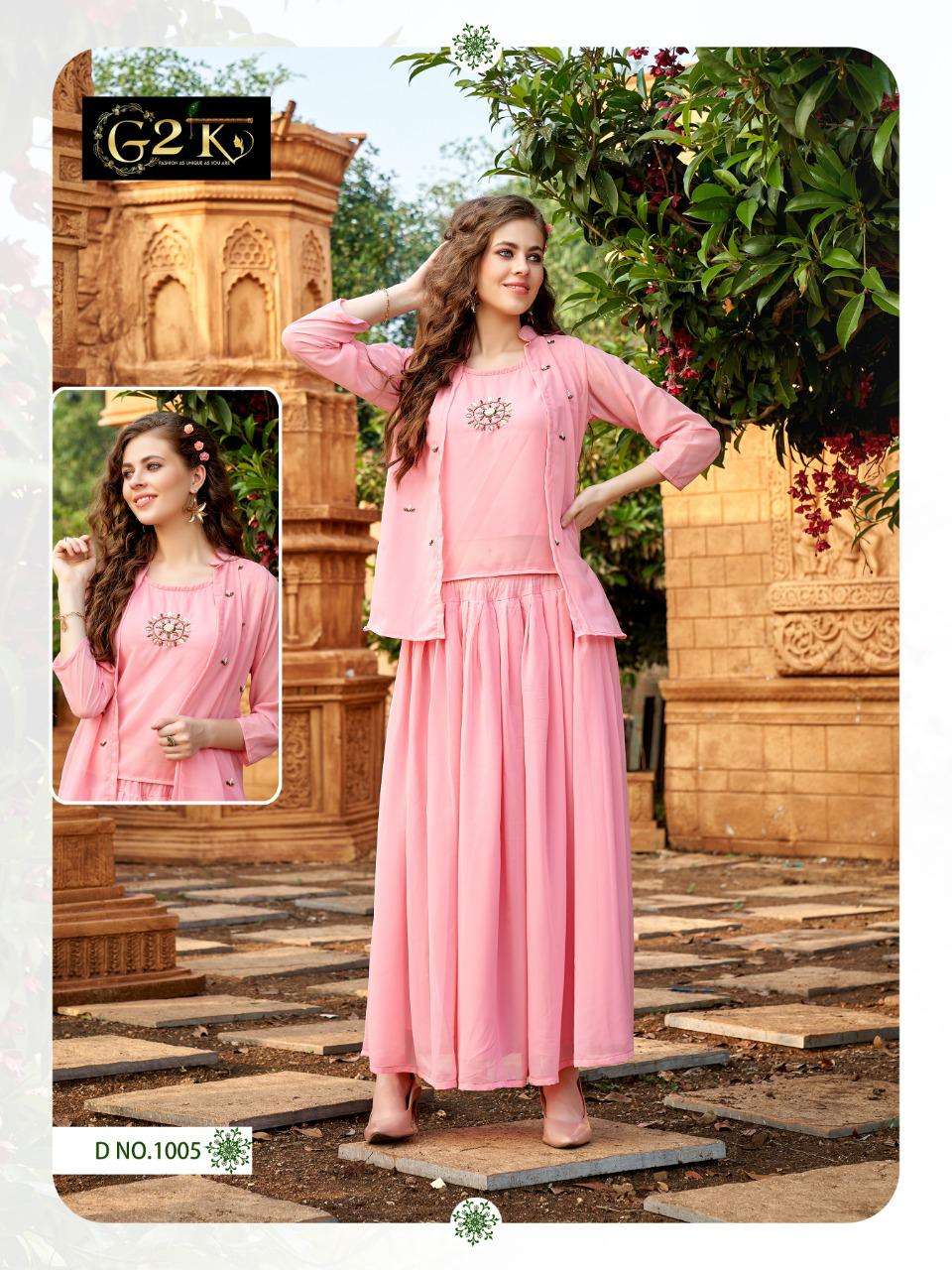 SCARLETT BY G2K 1001 TO 1005 SERIES DESIGNER STYLISH FANCY COLORFUL BEAUTIFUL PARTY WEAR & ETHNIC WEAR COLLECTION GEORGETTE TOPS WITH BOTTOM AT WHOLESALE PRICE