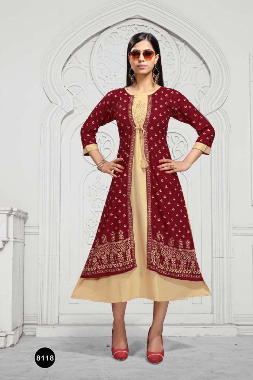 SIMRAN VOL-3 BY BEAUTY QUEEN 8118-A TO 8118-F SERIES DESIGNER STYLISH FANCY COLORFUL BEAUTIFUL PARTY WEAR & ETHNIC WEAR COLLECTION HEAVY RAYON PRINT KURTIS AT WHOLESALE PRICE