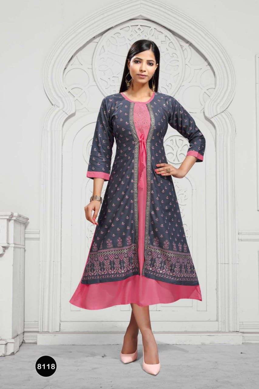 SIMRAN VOL-3 BY BEAUTY QUEEN 8118-A TO 8118-F SERIES DESIGNER STYLISH FANCY COLORFUL BEAUTIFUL PARTY WEAR & ETHNIC WEAR COLLECTION HEAVY RAYON PRINT KURTIS AT WHOLESALE PRICE