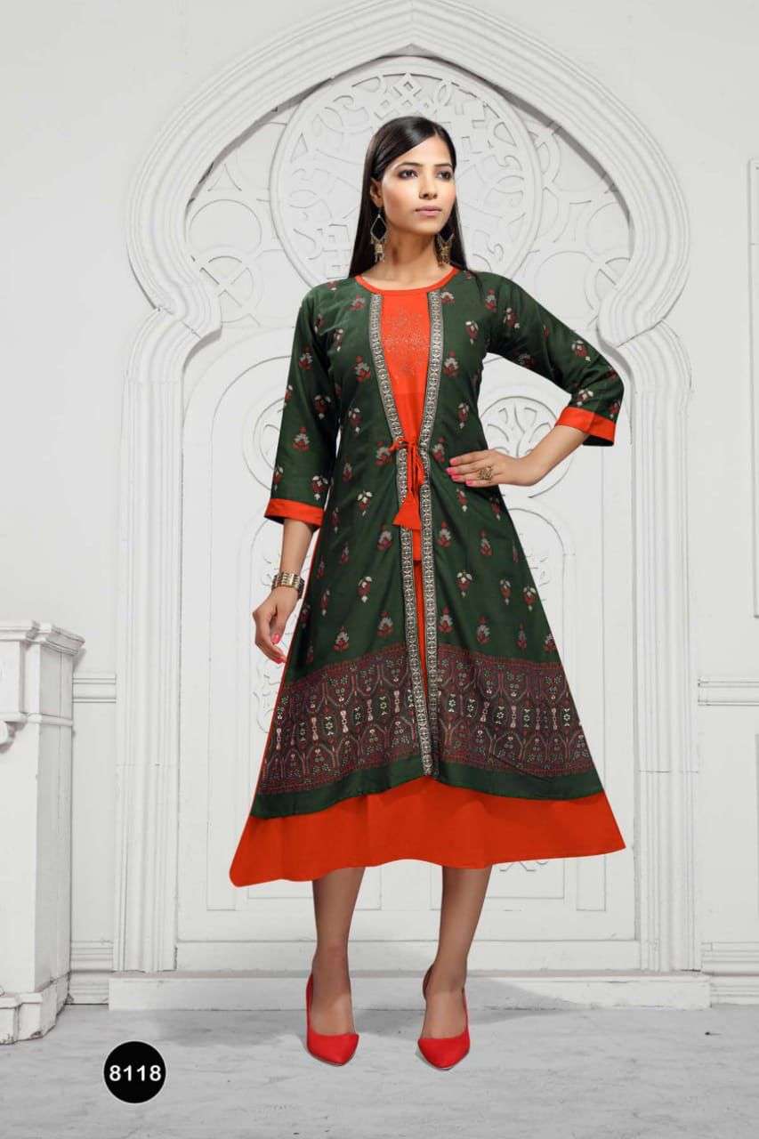 SIMRAN VOL-3 BY BEAUTY QUEEN 8118-A TO 8118-F SERIES DESIGNER STYLISH FANCY COLORFUL BEAUTIFUL PARTY WEAR & ETHNIC WEAR COLLECTION HEAVY RAYON PRINT KURTIS AT WHOLESALE PRICE