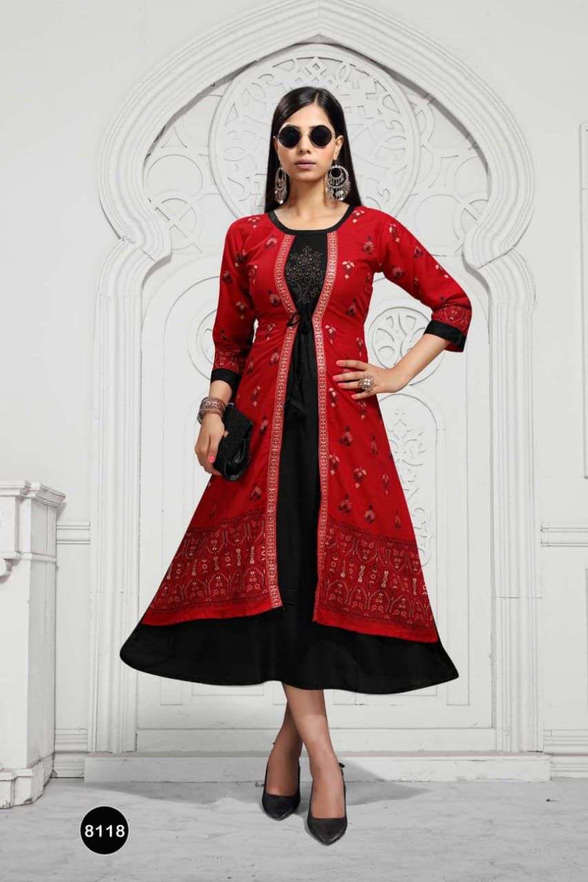 SIMRAN VOL-3 BY BEAUTY QUEEN 8118-A TO 8118-F SERIES DESIGNER STYLISH FANCY COLORFUL BEAUTIFUL PARTY WEAR & ETHNIC WEAR COLLECTION HEAVY RAYON PRINT KURTIS AT WHOLESALE PRICE