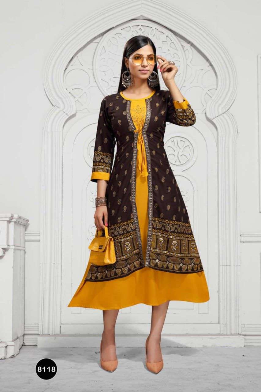 SIMRAN VOL-3 BY BEAUTY QUEEN 8118-A TO 8118-F SERIES DESIGNER STYLISH FANCY COLORFUL BEAUTIFUL PARTY WEAR & ETHNIC WEAR COLLECTION HEAVY RAYON PRINT KURTIS AT WHOLESALE PRICE